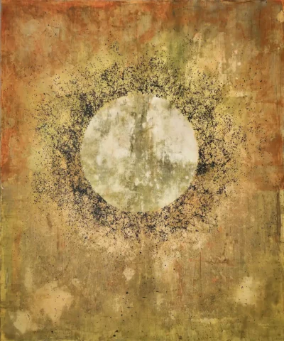 abstraktní obraz SLUNCE, Měsíc, kruh, 100x120cm od autorky -Hanele