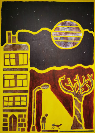 abstraktní obraz PROCHÁZKA 50x70cm, autorka-Hanele