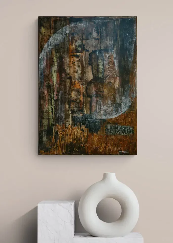 Abstraktní obraz na zdi-Tu, 50x70cm, akryl na plátně, autorka: Hanele