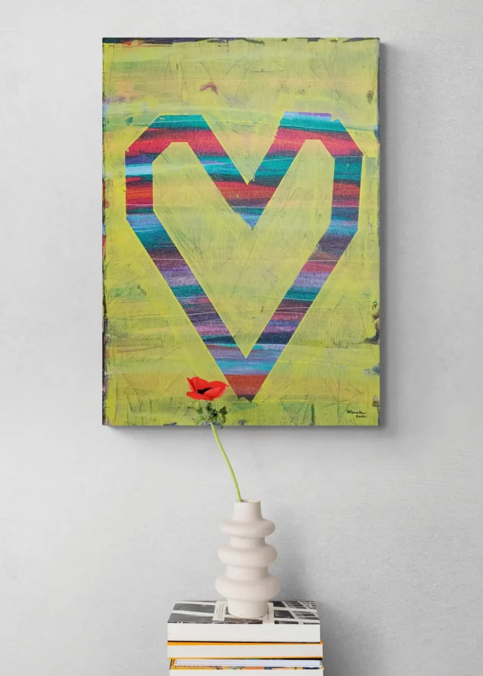 abstraktní obraz - Srdce B, na zdi, 50x70cm, autorka - Hanele